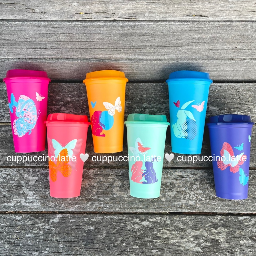 🌈NEW🐰Starbucks 2022 Easter Spring Box of 6 Reusable Hot Cups